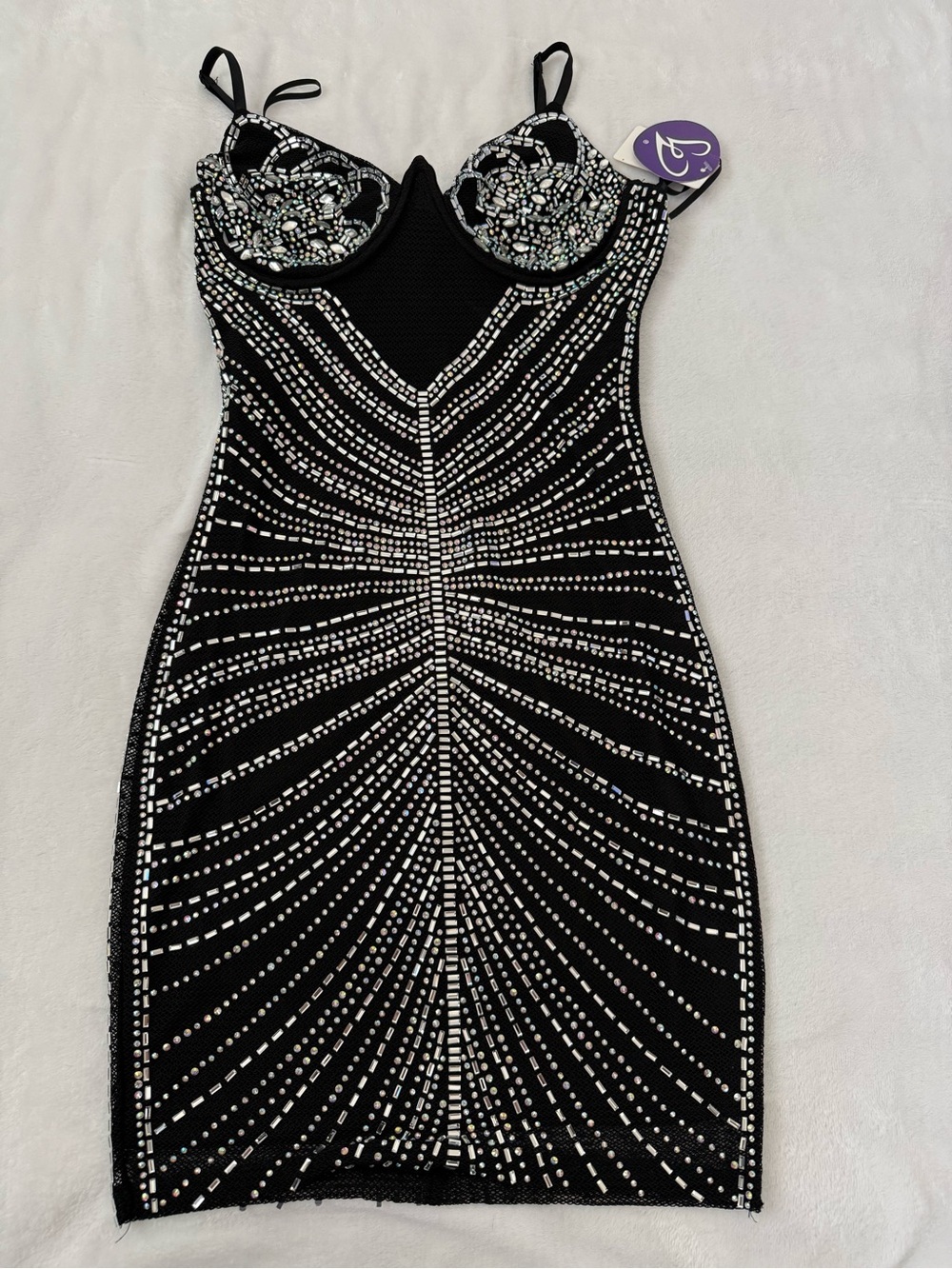 Windsor Rhinestone Bodycon Mini Dress NWT Black Glam Party Size S - Picture 2 of 10